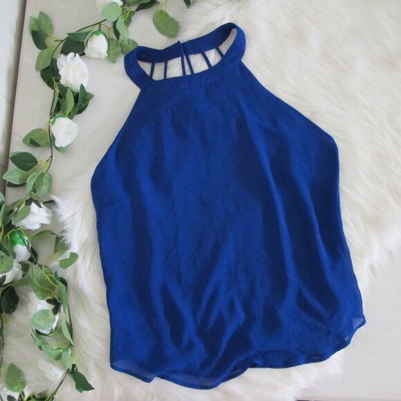 Naked Zebra | Royal Blue Strappy High Neck Collar Button Back - Picture 12 of 13